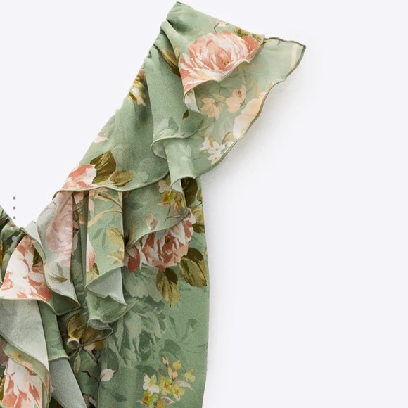 NWT Minimalist Zara Bohemian Ruffled Floral Print Midi Dress - Picture 7 of 16